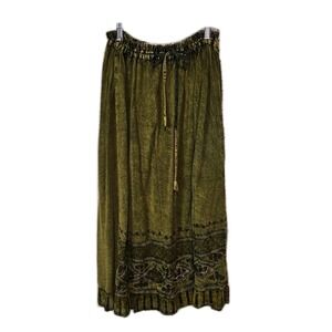 Sacred Threads Women's Acid Wash Green Maxi Skirt Boho Festival Free Sz 34 Long